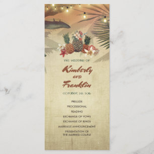 Pineapple Palm String Lights Beach Wedding Program