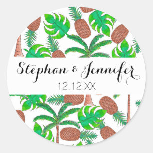 Pineapple Palm Trees and Tropical Summer Leaves Classic Round Sticker