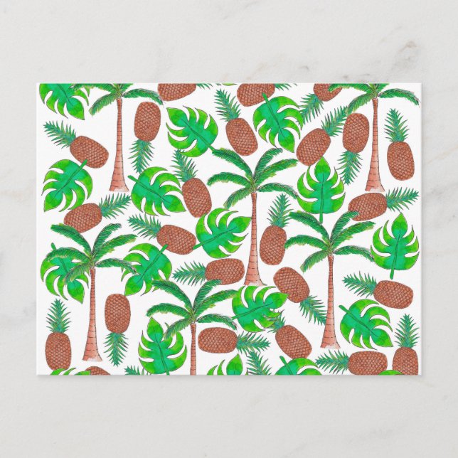 Pineapple Palm Trees and Tropical Summer Leaves Postcard (Front)
