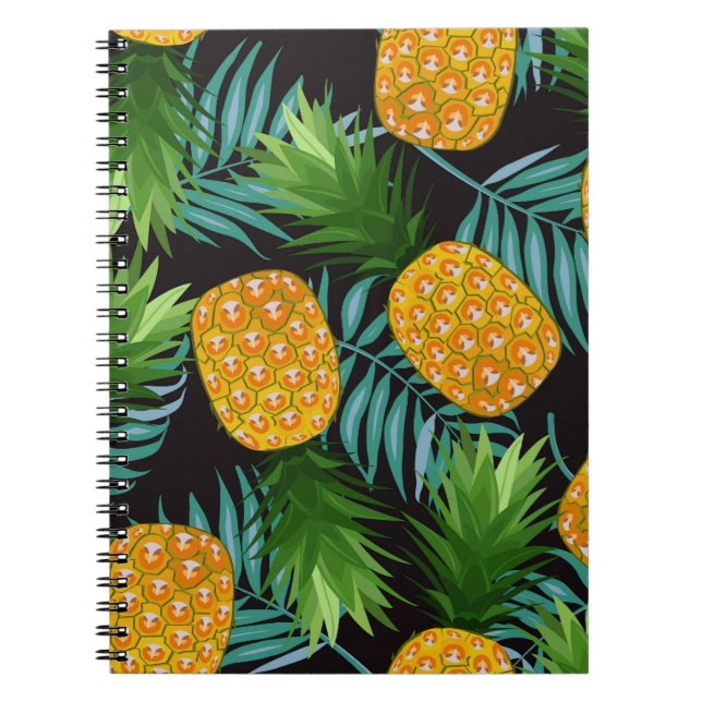 Pineapple Palms Black Tapestry Notebook (Front)