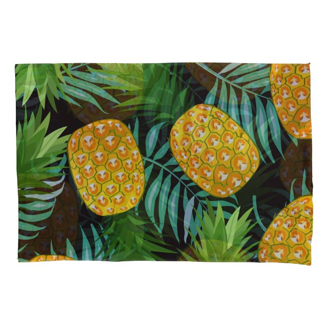 Pineapple Palms Black Tapestry Pillowcase (Front)