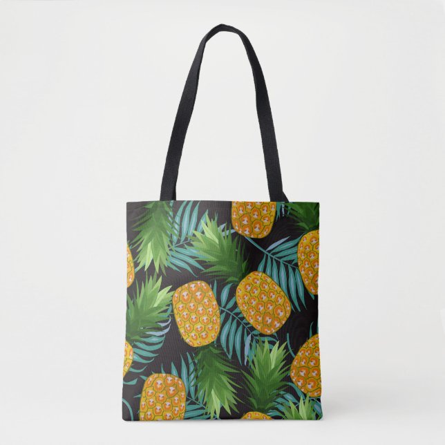 Pineapple Palms Black Tapestry Tote Bag (Front)