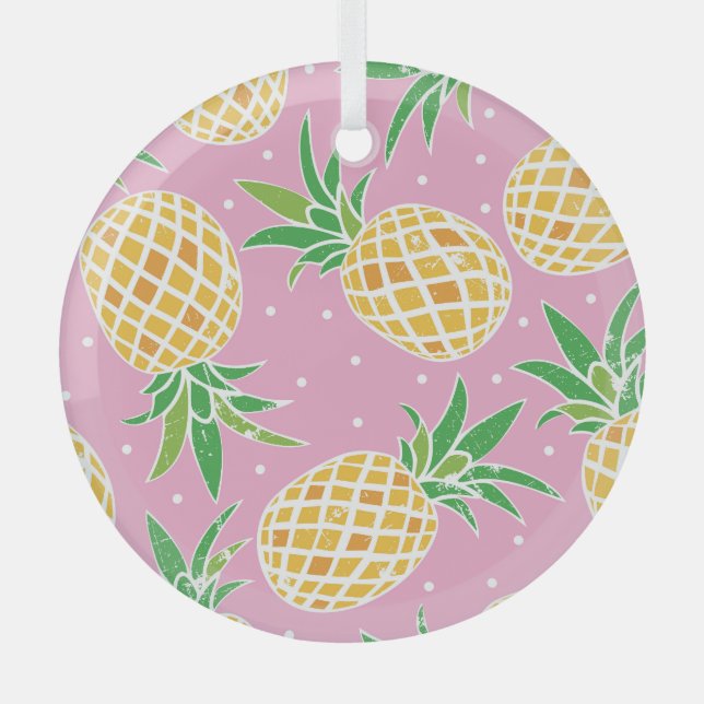 Pineapple Paradise: Tropical Pattern Glass Tree Decoration (Front)