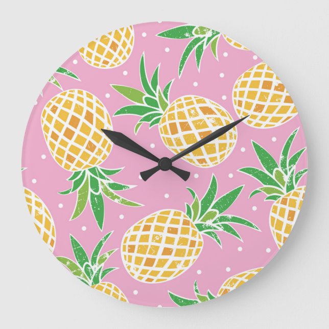 Pineapple Paradise: Tropical Pattern Large Clock (Front)