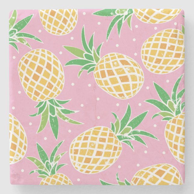 Pineapple Paradise: Tropical Pattern Stone Coaster (Front)