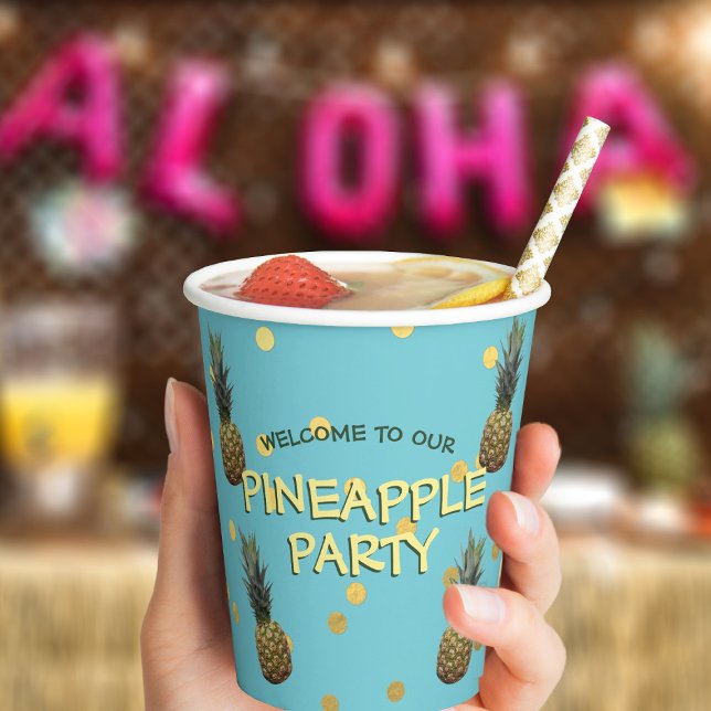 Pineapple Party Personalised Paper Cups (Aloha! Perfect pineapple paper cup for all your party needs!)