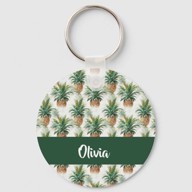 Pineapple pattern on white key ring (Front)