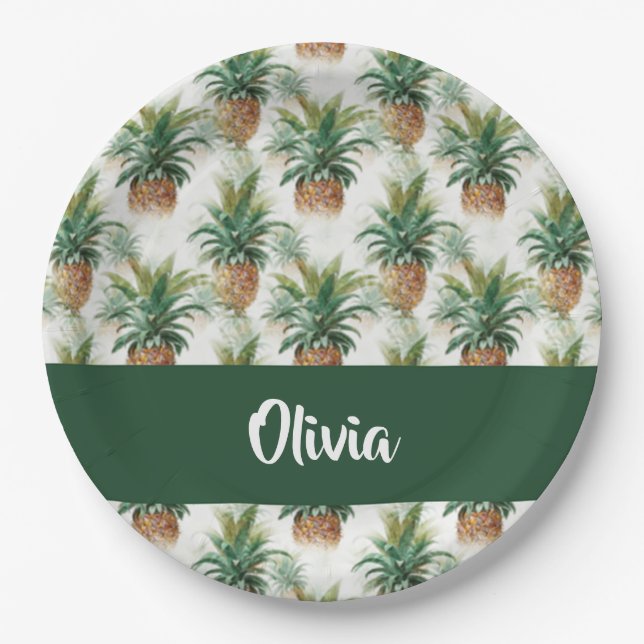 Pineapple pattern on white paper plate (Front)