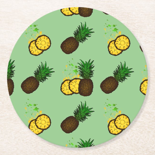 Pineapple Pattern Round Paper Coaster (Front)