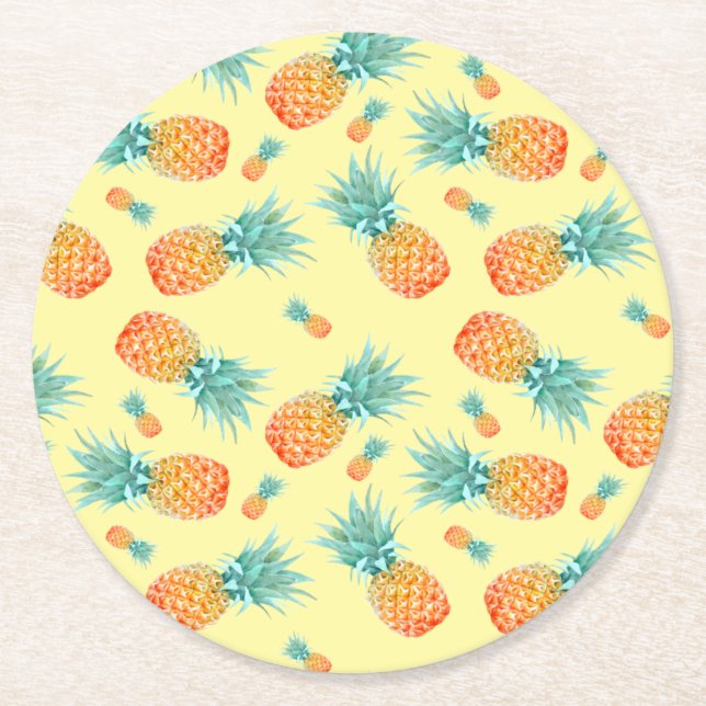 Pineapple Pattern Round Paper Coaster (Front)
