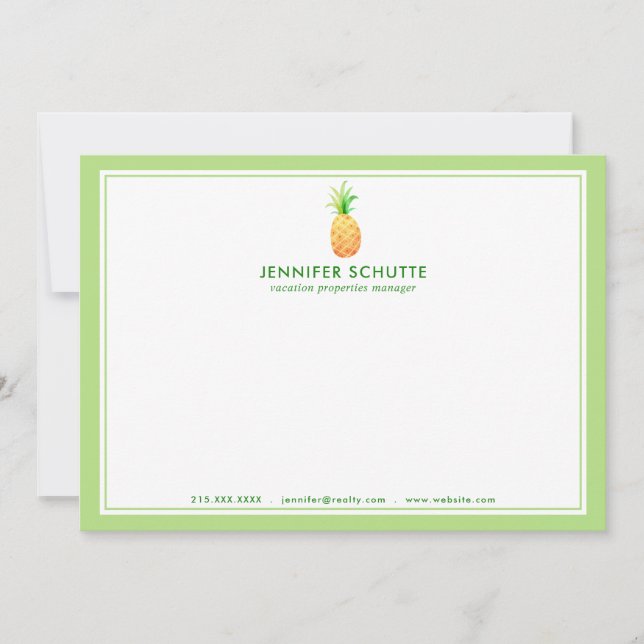 Pineapple Personalised Tropical Realtor Stationery Card (Front)