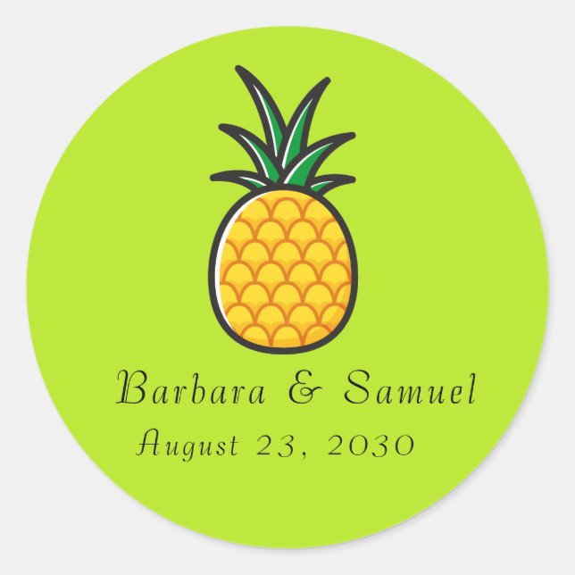 Pineapple Personalised Tropical Round Stickers  (Front)