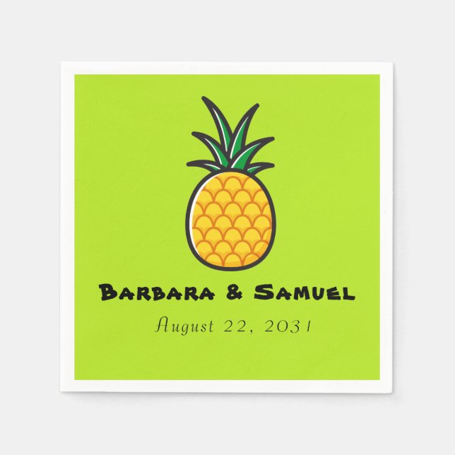 Pineapple Personalised Tropical Wedding Napkins (Front)