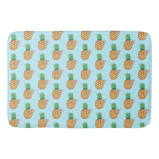 Pineapple Pika Takes a Chomp Aqua Bath Mat (Front)