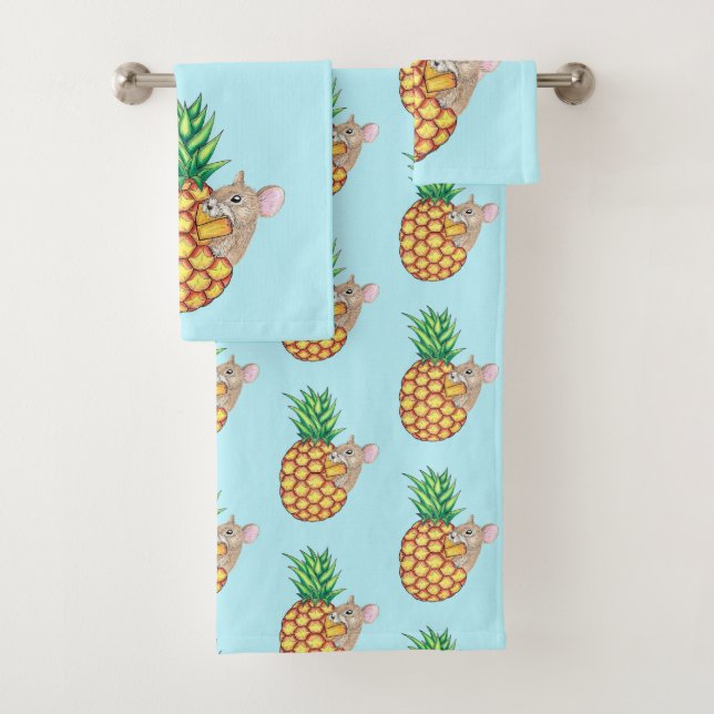 Pineapple Pika Takes a Chomp Aqua Bath Towel Set (Insitu)