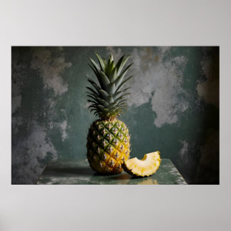 Pineapple & Pineapple Slice Rustic Grunge Photo Poster