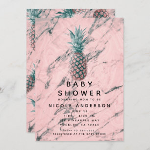 Pineapple & Pink Marble Swirl Modern Baby Shower Invitation