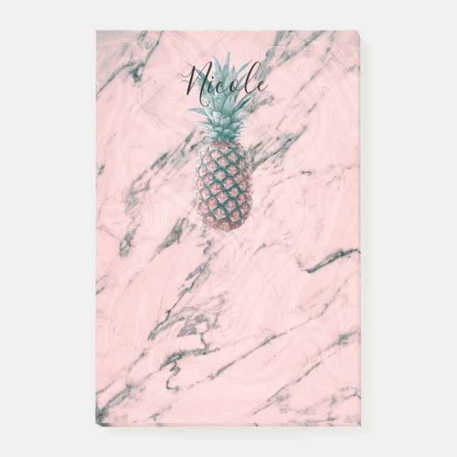 Pineapple & Pink Marble Swirl Modern Chic Trendy Post-it Notes (Front)