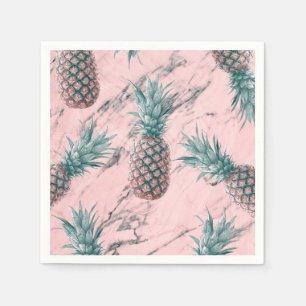 Pineapple Pink Marble Swirl Modern Party Napkin