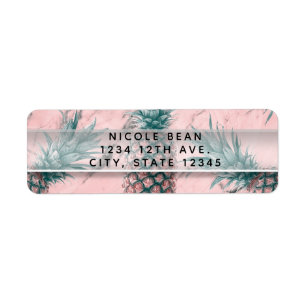 Pineapple Pink Marble Swirl Modern Party Return Address Label