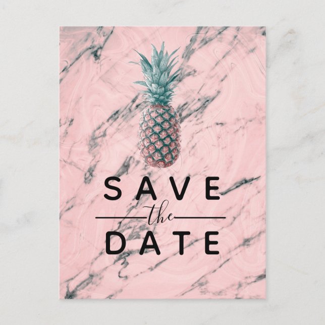 Pineapple Pink Marble Swirl Modern Save the Date Announcement Postcard (Front)