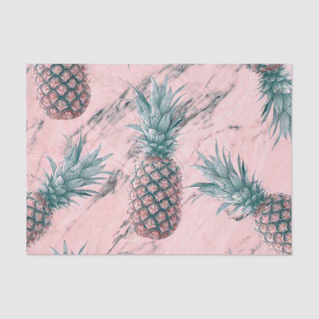 Pineapple & Pink Marble Swirl Modern Tropical Chic Tissue Paper (Front)