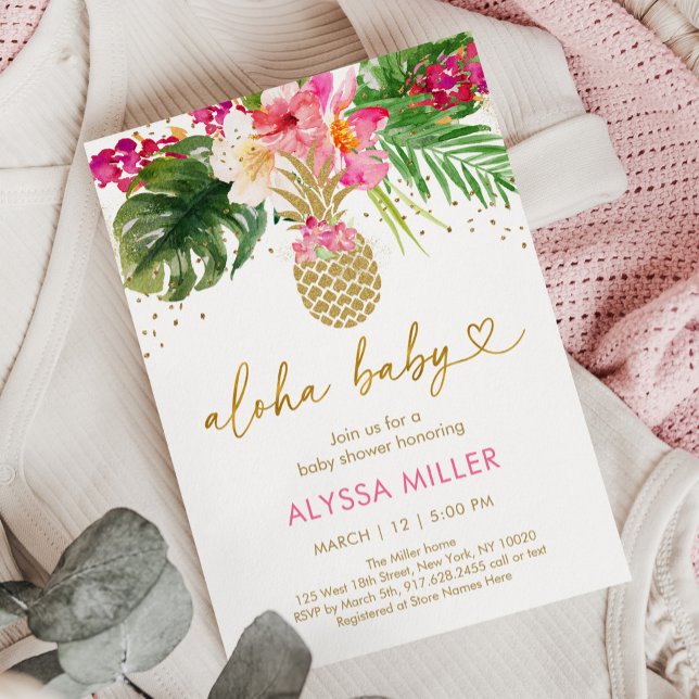 Pineapple Pink Tropical Floral Baby Shower Invitation (Creator Uploaded)