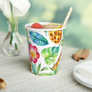Pineapple Plumeria Palm Tree Tropical Paper Cups