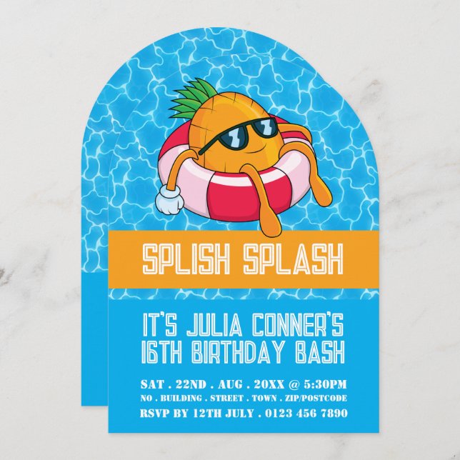 Pineapple Pool Float, Pool Party Birthday  Invitation (Front/Back)