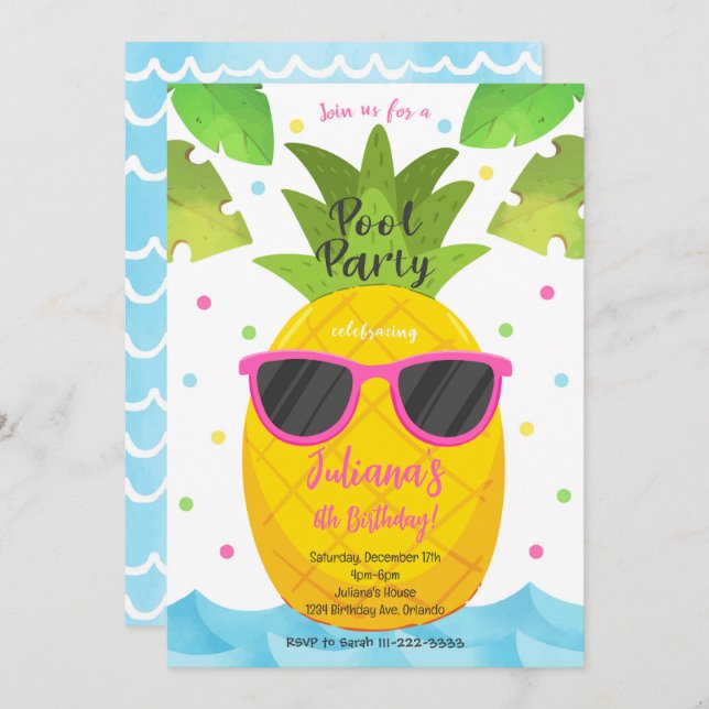 Pineapple Pool Party Birthday Invitation (Front/Back)