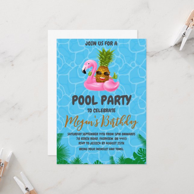 pineapple pool party invitations (Front/Back In Situ)
