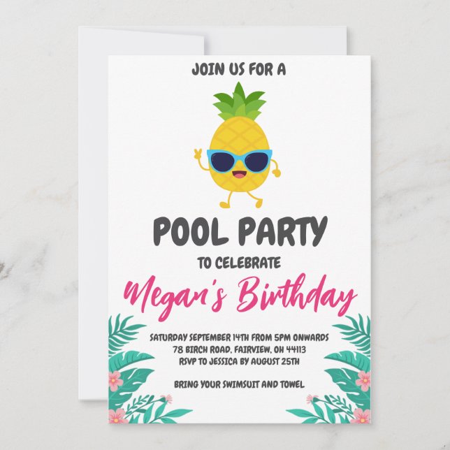 pineapple pool party invitations (Front)
