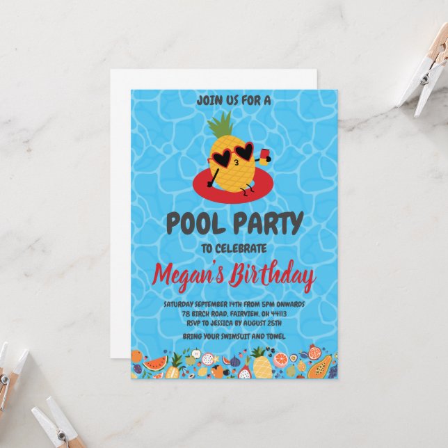 pineapple pool party invitations (Front/Back In Situ)