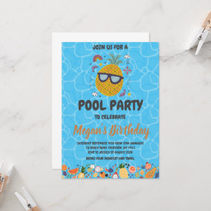 pineapple pool party invitations