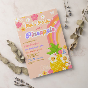Pineapple Pool Party Luau Birthday Invitation
