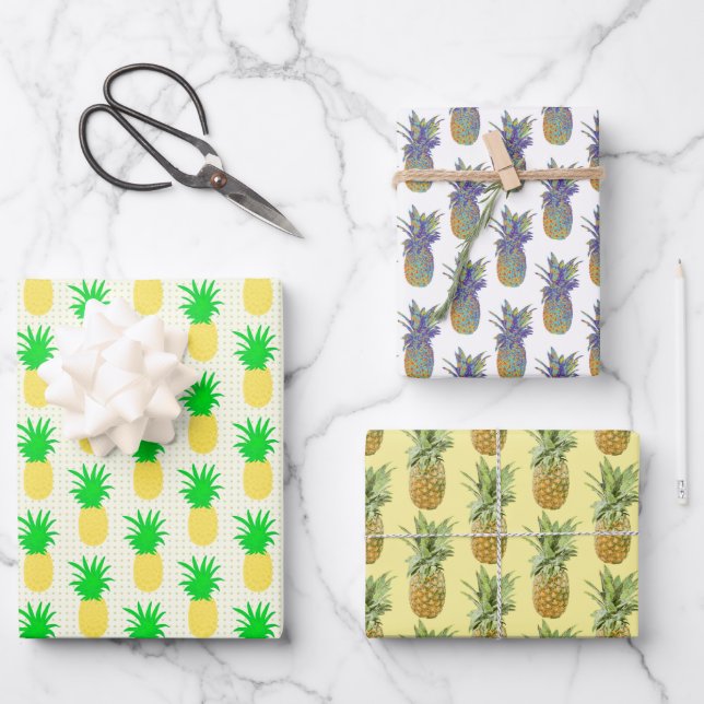 Pineapple Pop Art Trio Wrapping Paper Sheet (Front)