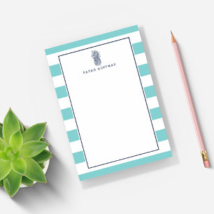 Pineapple Prep Turquoise & Navy Personalised Post-it Notes