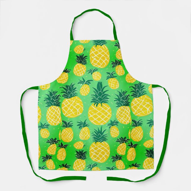 Pineapple Print Apron - Tropical kitchen style. (Front)