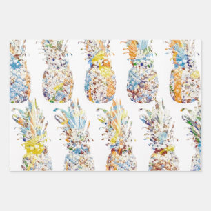 Pineapple Print Wrapping Paper Flat Sheet Set of 3