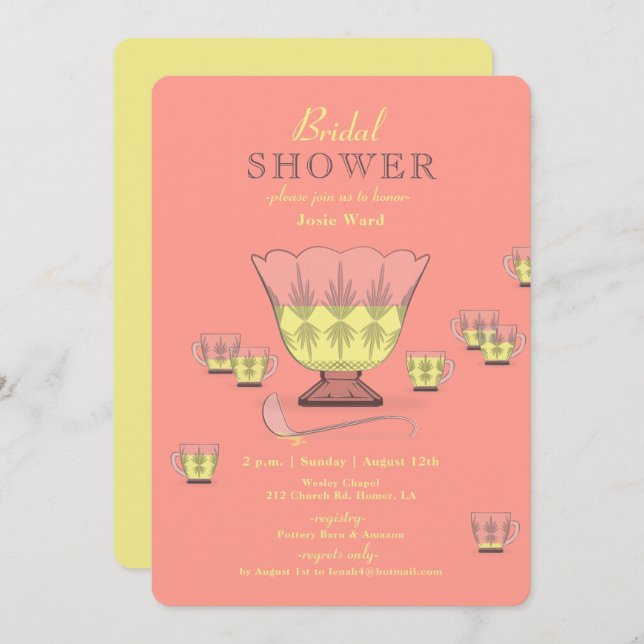 Pineapple Punch Crystal Punch Bowl Bridal Shower Invitation (Front/Back)