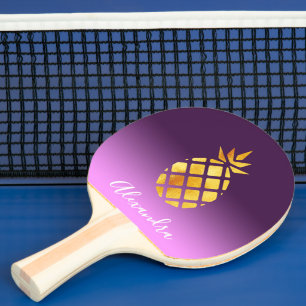 Pineapple purple gold name script ping pong paddle