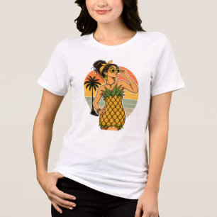 Pineapple Queen Retro Tropical Summer Vibes Tri-Blend Shirt