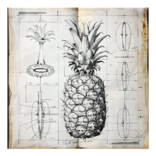 Pineapple Retro Monochromatic Diagram Photo Print