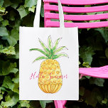 Pineapple Reusable Grocery Bag<br><div class="desc">This fun reusable grocery bag is full of summer style. 
It features a yellow watercolor pineapple and the words Hello Summer in pink.
You can customise this bag by changing the words if you wish.
Original Watercolor © Michele Davies.</div>