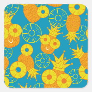 Pineapple Rings: Doodle Cartoon Vintage. Square Sticker