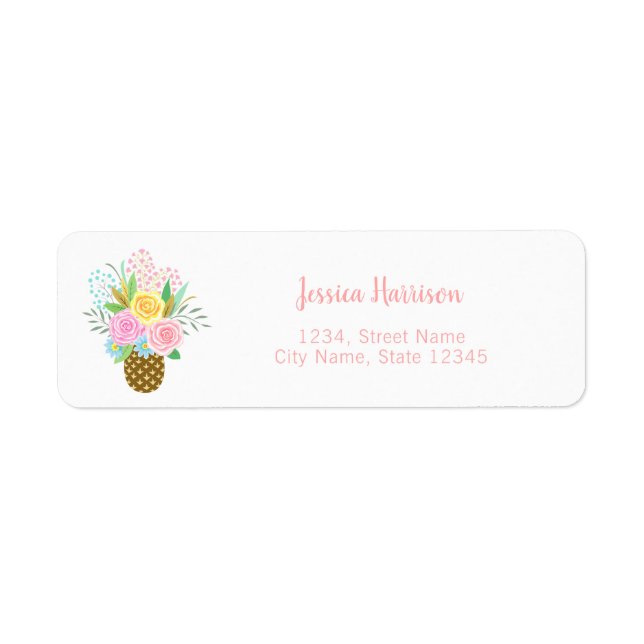 Pineapple Roses Bouquet Pink Cute Return Address Label (Front)