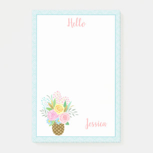 Pineapple Roses Bouquet Pink Yellow Blue 4x6 Post-it Notes