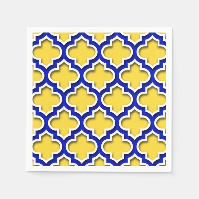 Pineapple Royal Blue Wht Moroccan Quatrefoil #5DS Napkin (Front)