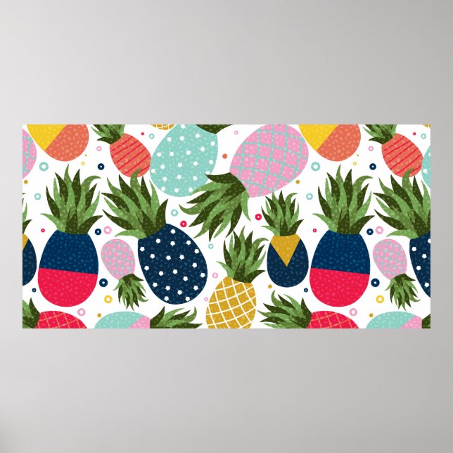 Pineapple seamless pattern illustration, colourful poster (Front)