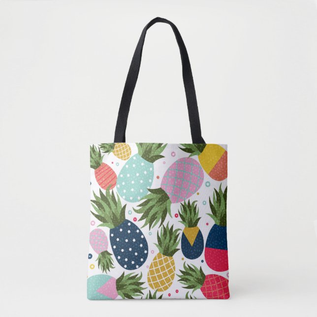 Pineapple seamless pattern illustration, colourful tote bag (Front)